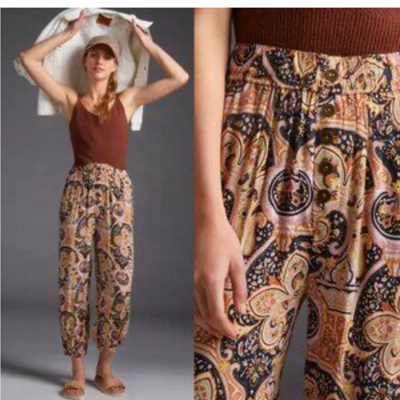 Anthropologie Odette Printed Joggers Paisley Print Pants W1294 Sz S - Picture 1 of 15